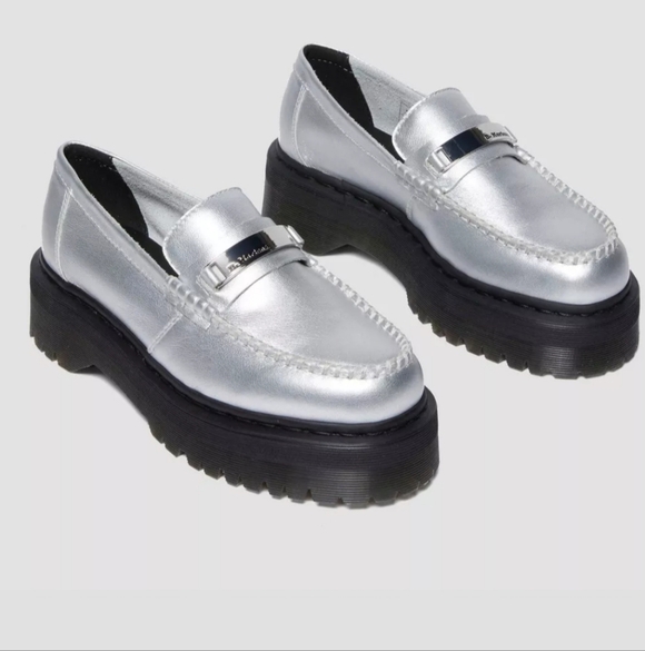 Dr. Martens Other - Dr. Martens Silver Penton II quad Adrian Metallic Tumble platform loafers size 9